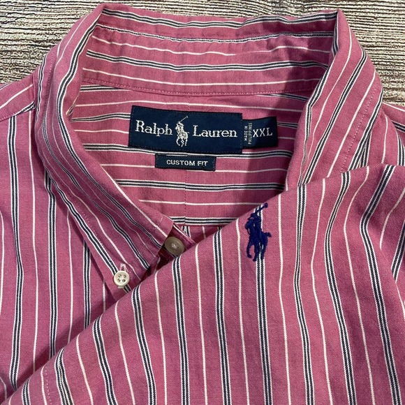 Ralph Lauren Men’s XXL Custom Fit Button Down Shirt Pink Striped Cotton - Picture 1 of 5